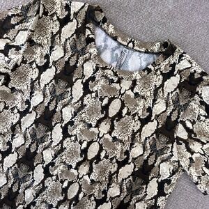 Molerani T-Shirt Dress Womens XL Beige Brown Snake Skin Print Rayon Short Sleeve